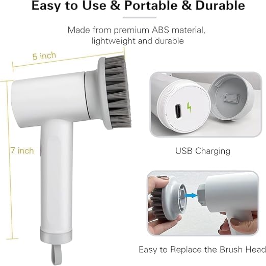 Rechargeable Multi-Purpose Scrubber for Tiles/Floor/Bath Tub/Kitchen/Sink with 5 Rotating Brush Heads