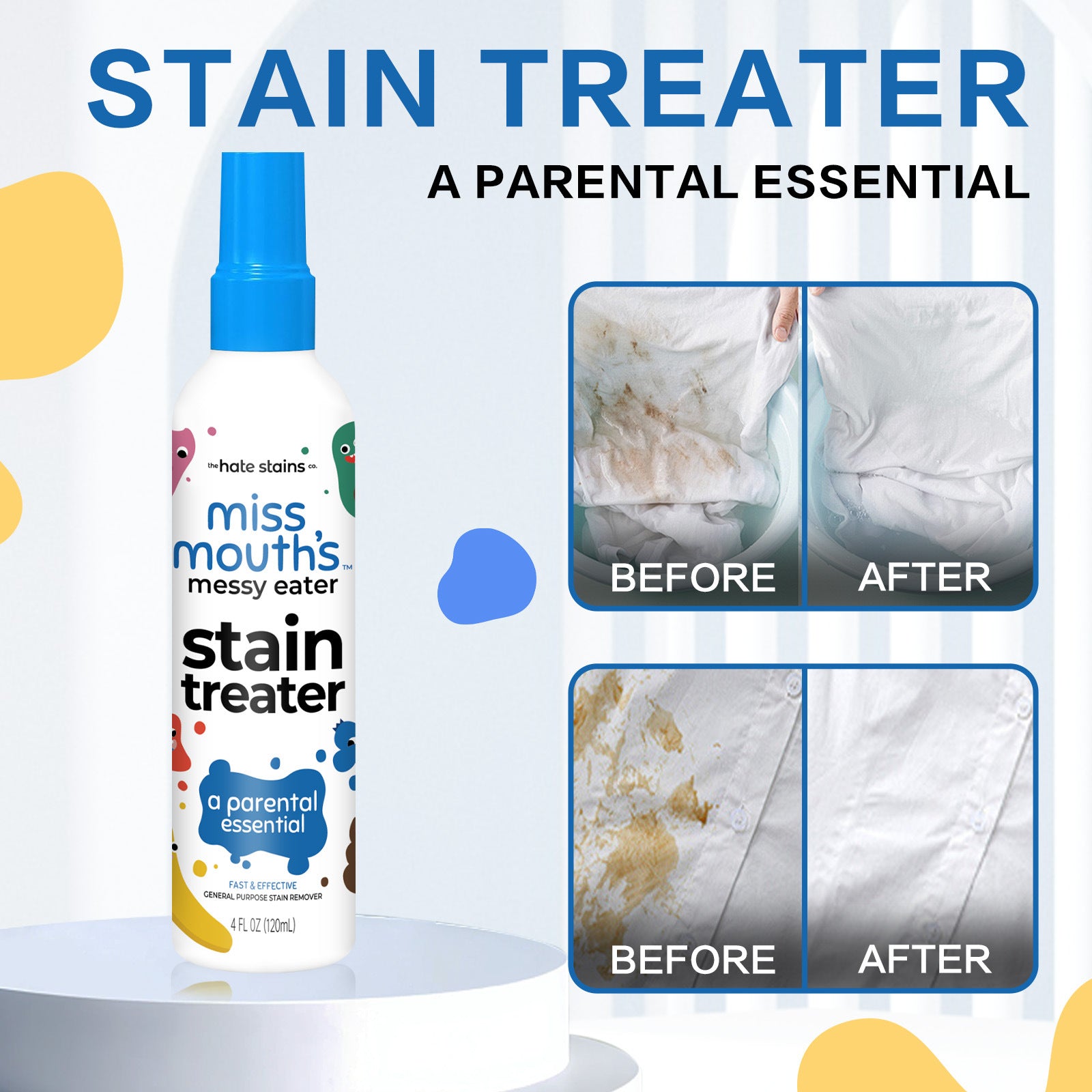 Portable Stain Remover for Laundry Fabric Oil Remover Effective Messy Eater Stain Treater Spray for Food Pet Carpet Stains